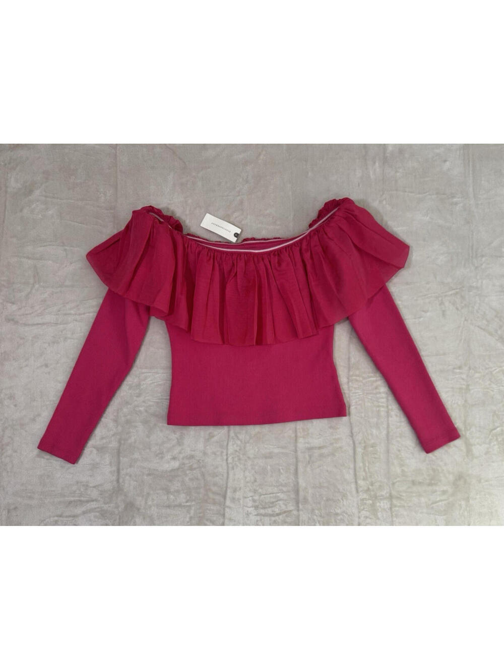 Anthropologie Womens Medium Pink Off Shoulder Ruffle Long Sleeve Blouse NWT